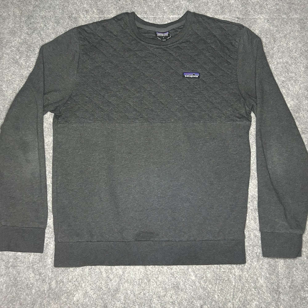 Patagonia Mens Medium Quilt Grey Organic Cotton Crewneck Sweater Pullover